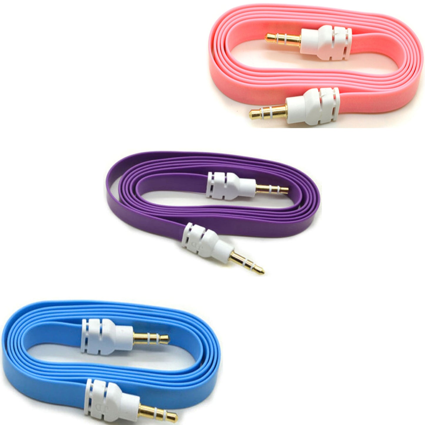 3-Pack Aux Cable Audio Cord 3.5mm Adapter Car Stereo Aux-in Speaker Jack Wire (Blue Purple Orange) - ONG73