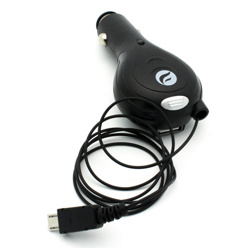 Car Charger Retractable 3.1A USB Port Micro-USB DC Socket