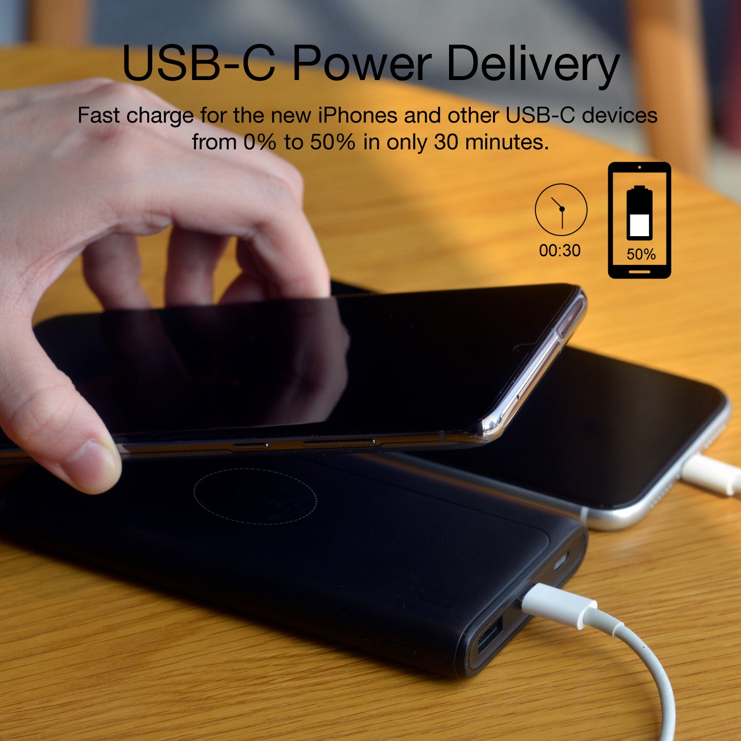 10000mAh Qi Wireless Power Bank - Portable Charger With 2 USB Ports & LED (Black) By Battery Connection