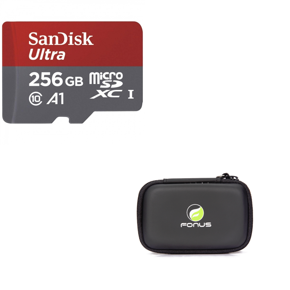 Sandisk 256GB High Speed MicroSDHC Memory Card + Headset Carrying Case Bag Zipper Enclosure Inner Pocket and Durable Exterior