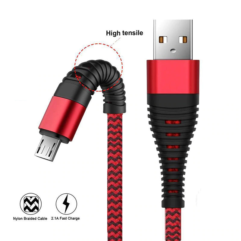 6ft and 10ft Long USB-C Cables Fast Charge TYPE-C Cord Power Wire Data Sync Red Braided - ONY76