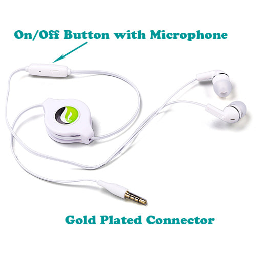 Retractable Earphones Headphones Hands-free Headset 3.5mm w Mic Earbuds