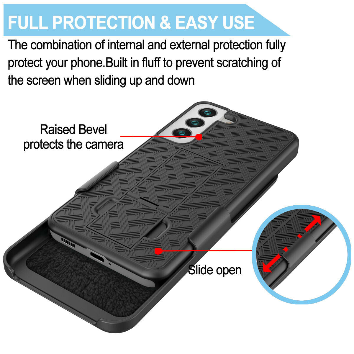 Belt Clip Case and Screen Protector Swivel Holster Tempered Glass Kickstand Cover 9H Hardness (Fingerprint Unlock) - ONK15+Y97