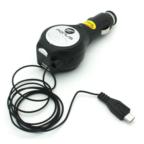 Car Charger Retractable USB Port Micro-USB DC Socket Power