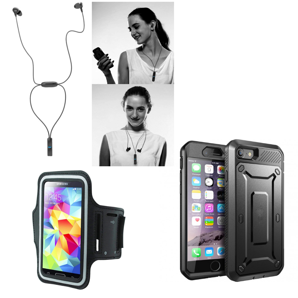 Shock Resistant Rugged Holster Cover with Built-in Screen Protector + Hi-Fi Sports Wireless Headset + Black Samsung Galaxy S5 Armband