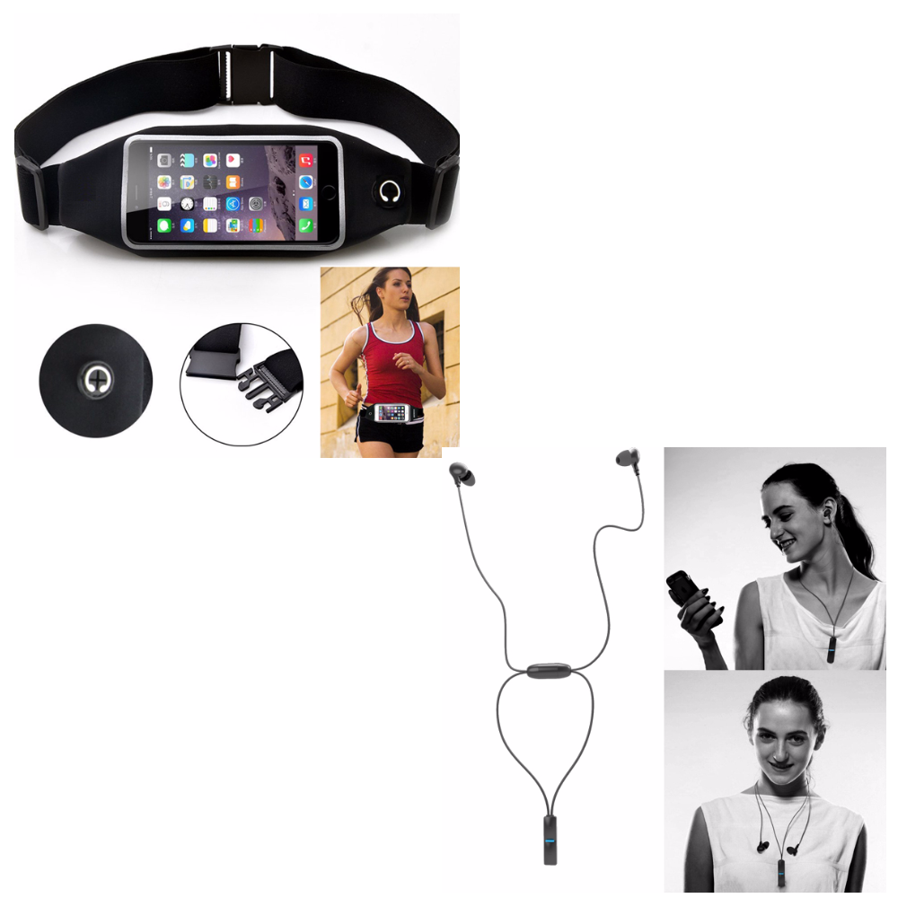 Reflective Sports Belt Waist Bag with Transparent Touch Screen Window + Hi-Fi Sports Bluetooth Wireless Headset