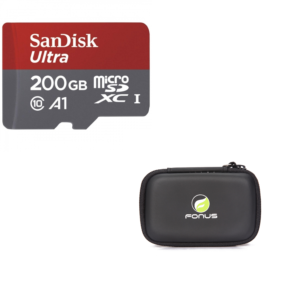 Sandisk 200GB High Speed MicroSDHC Memory Card + Headset Carrying Case Bag Zipper Enclosure Inner Pocket and Durable Exterior