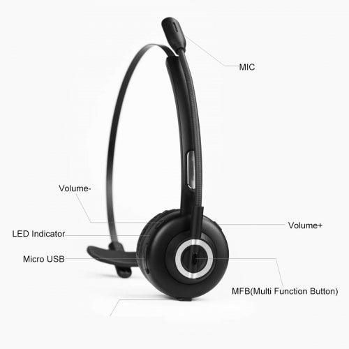 Wireless Headphone With Mic Headset Hands-free Earphone Over-the-Head