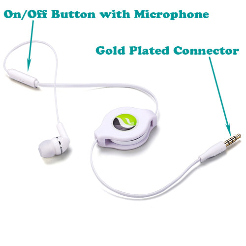 Retractable Mono Earphone Headphone 3.5mm w Mic Headset Handsfree Earbud