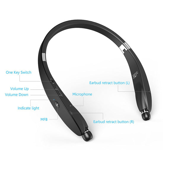 Wireless Headphones Sports Earphones With Microphone Folding Retractable Neckband Headset