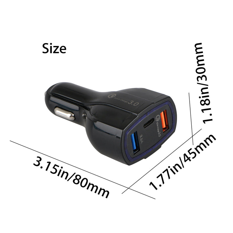Quick Car Charger 48W 3-Port USB Type-C Port Power Adapter