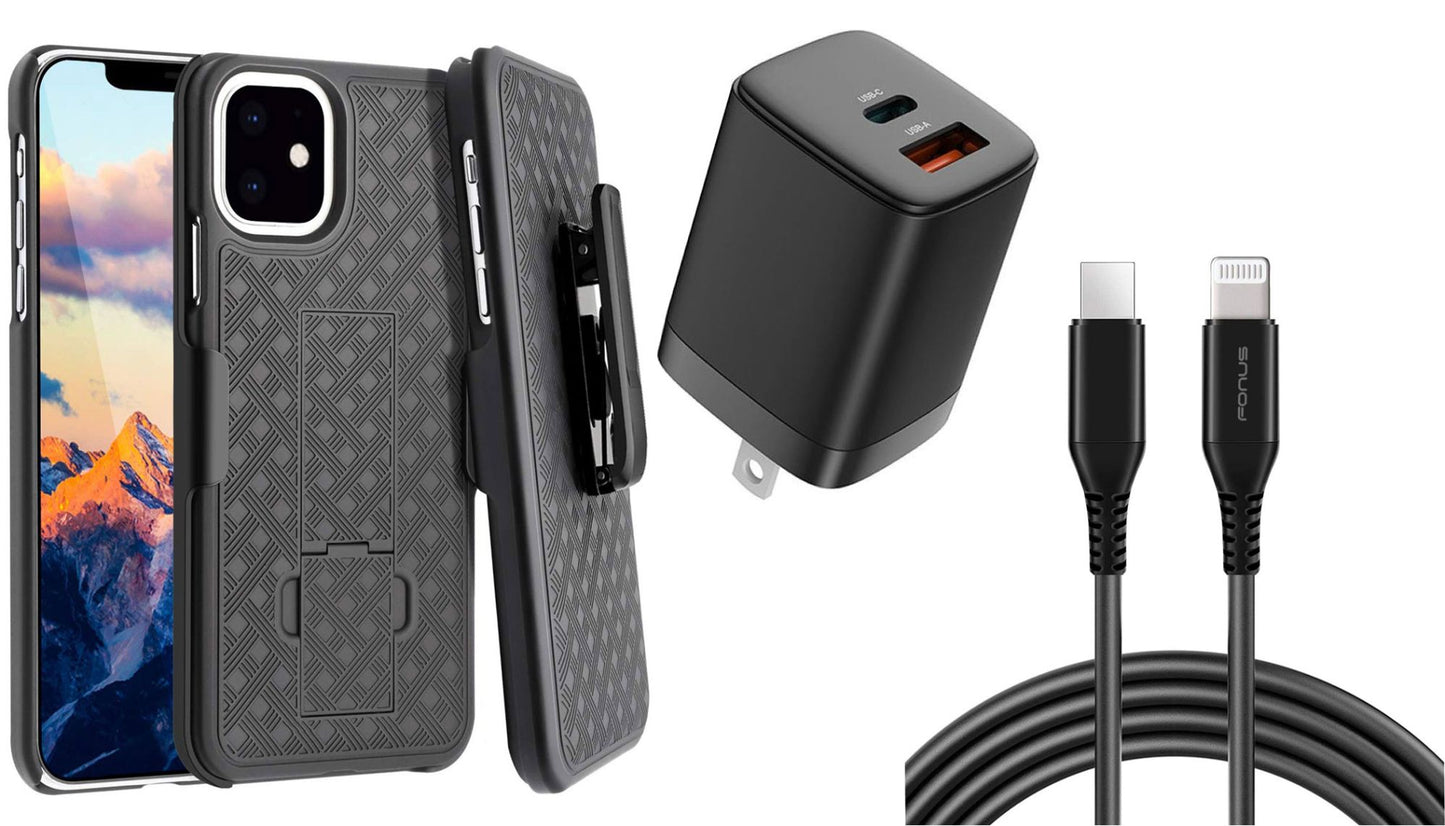 Belt Clip Case Swivel Holster with PD Type-C Power Adapter 6ft Long USB-C Cable 2-Port Quick Charge - ONM27-G96