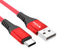 Red 6ft USB-C Cable Type-C Charger Cord Power Wire Long