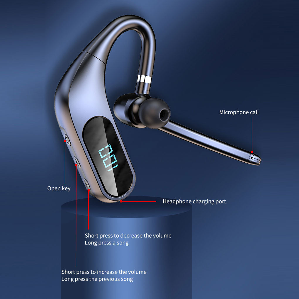 Wireless Earphone Ear-hook Headphone Boom Mic Handsfree Single Headset - ONY47