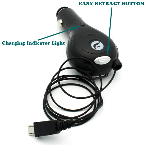Car Charger Retractable 3.1A USB Port Micro-USB DC Socket