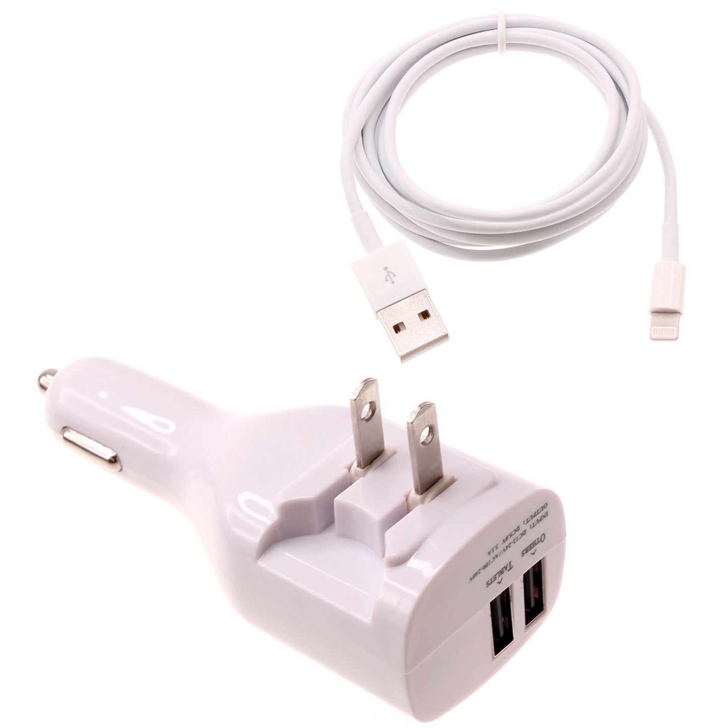 2-in-1 Car Home Charger 6ft Long USB Cable Power Cord Travel Adapter Charging Wire Folding Prongs - ONY13