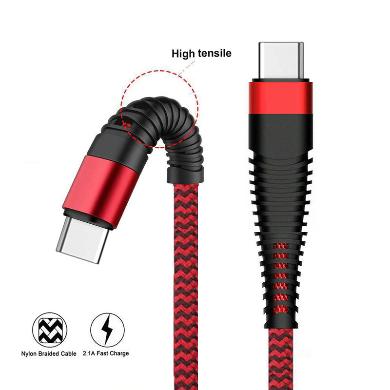 6ft and 10ft Long PD USB-C Cables Fast Charge Power Cord Type-C to iPhone Wire Sync Red Braided - ONY56