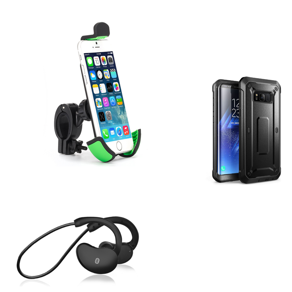 Heavy Duty Bicycle Holder + Neck-band Sports Wireless Headset + Shock Resistant Rugged Holster Cover