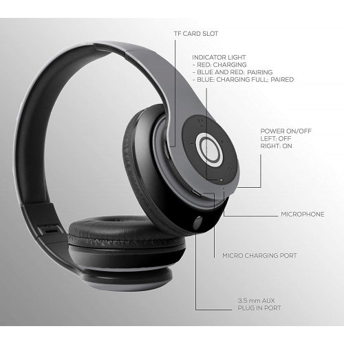 Wireless Headphones Foldable Headset w Mic Hands-free Earphones