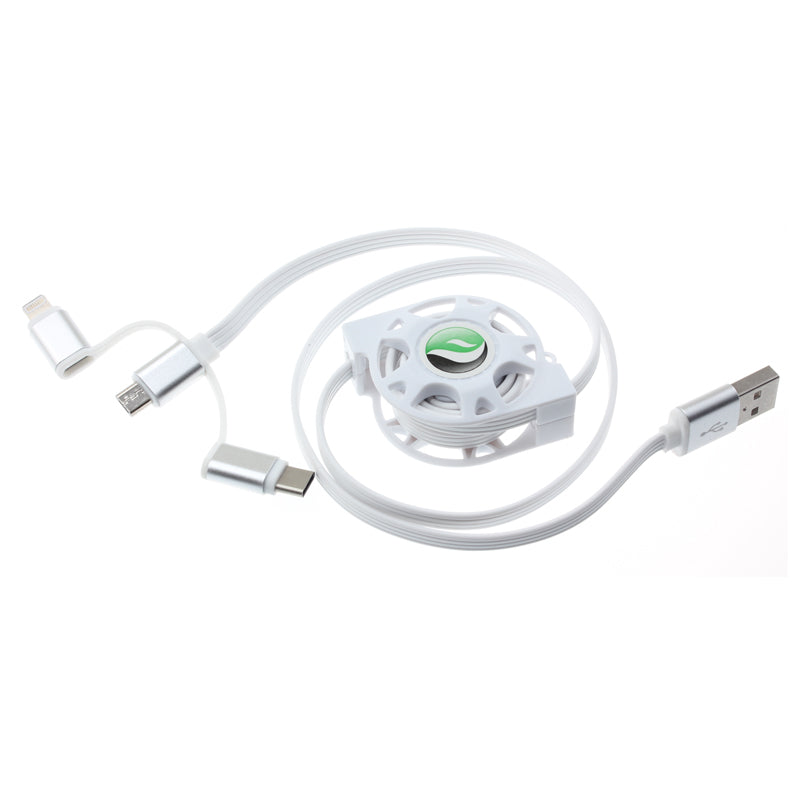 USB Cable Retractable Charger Power Cord 3-in-1